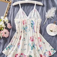 B1033 Nuisette d'été pour femme à imprimé floral et dentelle, style camisole, en maille florale tendance 2026, vêtement de nuit quotidien pour femme
