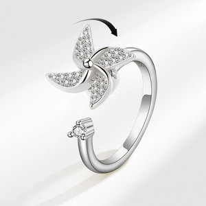 2026 New Micro Pave Zircon Rotating Windmill Open <b>Adjustable</b> <b>Rings</b> Copper Gold Plated Anti Anxiety Impatience Jewelry - Product Image 1