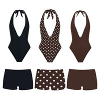Pakaian Renang Wanita dari Kain Daur Ulang Buatan Produsen, Motif Polkadot Custom, Set Bikini Satu Potong dengan Celana Pendek Renang