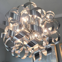 Lustre sphérique moderne en métal brossé avec ruban, luminaire suspendu décoratif pour salon, salle à manger, cuisine, maison