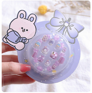 12 Uds./caja, Lindas <span class=keywords><strong>Uñas</strong></span> Postizas Autoadhesivas con Dibujos Animados de Osos y Gatos para Niñas, <span class=keywords><strong>Uñas</strong></span> Postizas Personalizadas para Niños con Pulsera - Product Image 3