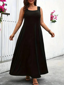 Kadın yaz giyim bayanlar düz renk kayış rahat yaz uzun Vestidos Para Mujer siyah gevşek A-line artı boyutu elbiseler - Product Image 3