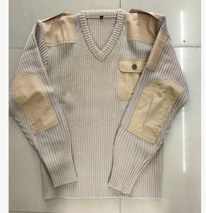Pull-over tactique en tricot DF18 pour homme, col en V, vert, côtelé, avec empiècements en tissu renforcé et poche boutonnée sur la poitrine - Product Image 5