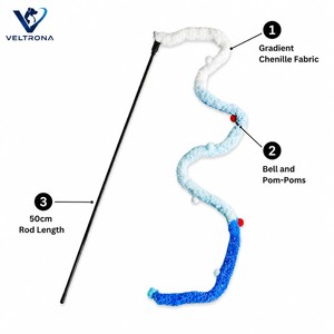 Baguette de chaton interactive avec pompon en chenille bleu dégradé et clochette, tige en plastique de 50 cm - Product Image 4