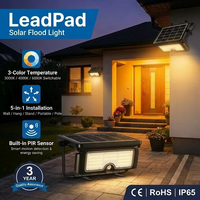 Projecteur solaire 3CCT commutable 1600lm, installation 5-en-1, capteur de mouvement PIR, lampe LED IP65 pour extérieur, cour, patio