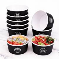 Logo Kustom Produsen OEM Kemasan Coklat Sekali Pakai dengan Tutup untuk Mie Nasi Makanan Panas Salad Sup Mangkuk Kertas Kraft Hitam