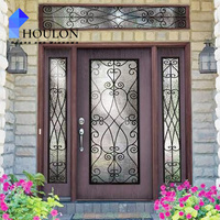 Porte à ouverture frontale à panneau unique en fer forgé à prix compétitif, avec moustiquaire en fibre de verre, design moderne du milieu du siècle
