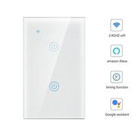 Commutateur Wifi US 2 gangs en gros avec interrupteur de lumière en verre tactile Wifi intelligent 220V 2.4GHz fonctionne avec la commande vocale Google Alexa