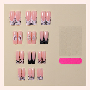 Uñas Postizas Ballerina, 24 Piezas, Diseño de Flores, Leopardo y Cebra, Manicura Francesa, Uñas Acrílicas Postizas de Longitud Media - Product Image 4