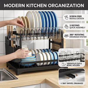 Çift Katlı Küçük Ev Tipi Mutfak Saklama Rafı Kaseler Tabaklar Çubuklar Metal Bulaşık Kurutmalığı Modern Su Geçirmez - Product Image 3