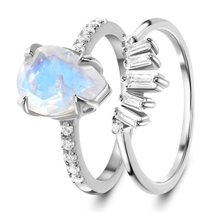 Hot Solid Rose Yellow Gold Rainbow MOONSTONE &amp; WHITE TOPAZ Nymph <strong>Ring</strong> &amp; <strong>Sovereign</strong> Band - Product Image 3