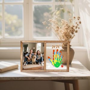 Wood Photo <b>Frame</b> Double Panel Wall <b>Mount</b> Handprint Display Living Room Bedroom Decor - Product Image 3