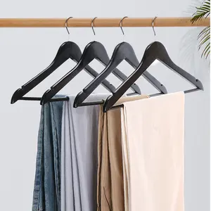Custom Logo Wholesale Garment Black Wooden Hangers Customizable Clothes Hanger Wooden Suit Coat Hangers