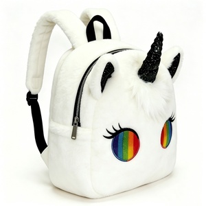 Customized White Fluffy Unicorn Plush <b>Backpack</b>, <b>Kids</b> Cute <b>Backpack</b> with Glitter Horn & Rainbow Eyes, Soft Fuzzy Unicorn - Product Image 3