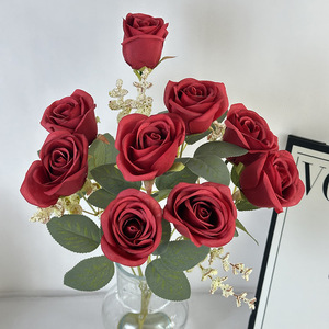 Nouveau produit - Bouquet <span class=keywords><strong>de</strong></span> mariage réaliste à 9 roses, arrangement <span class=keywords><strong>de</strong></span> fleurs artificielles pour le bouquet <span class=keywords><strong>de</strong></span> la mariée - Product Image 6