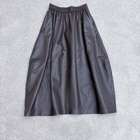 Nouvelle arrivée, jupe longue décontractée pour femmes en cuir d'agneau véritable, taille élastique, poches latérales, jupe maxi, tenue de tous les jours