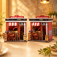 Kit de maison miniature en bois 3D créatif à assembler soi-même, modèle de pizzeria, jouet artisanal, décoration de bureau, cadeau d'anniversaire, maison de poupée