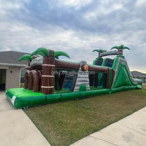 Castillo Inflable GMY con Palmeras Tropicales, Tobogán y Piscina, Circuito de Obstáculos para Niños y Adultos, Negocio de Alquiler - Product Image 1