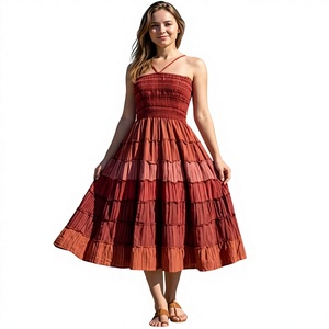 Vestido Largo Bohemio de Algodón Lavable Ecológico con Volantes para Mujer, Casual, con Volantes, Maxi, Escalonado, de Verano, para Playa, Cuello en V, Fluido y Sencillo - Product Image 1