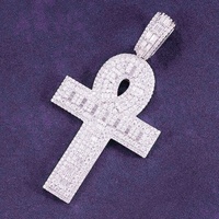 Hip Hop Iced Out Bling 925 Sterling Silver Pass Diamond Tester VVS Moissanite Baguette Ankh Croix Pendentif pour Hommes Femmes
