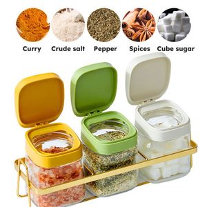 Condiment Container Seasoning Box <b>Spice</b> <b>Jars</b> Spoon Salt Sugar Glass Transparent Storage Pots Set of 3 With Lids and Spoons - Product Image 2