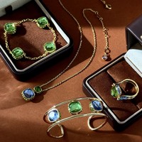 Ensemble de bijoux réversible à double face géométrique tendance, collier et bague carrés en strass vert herbe, rose et bleu