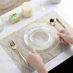 Clear <b>Plastic</b> Plates with Gold Beads 13 Inch White Round Charger Underplate Bulk Disposable Tableware for Event Rental - Product Image 5