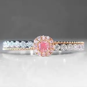 Bague en pierres précieuses pour femmes, simple et élégant, diamant rose naturel, or 18k, 0.092, vente en gros