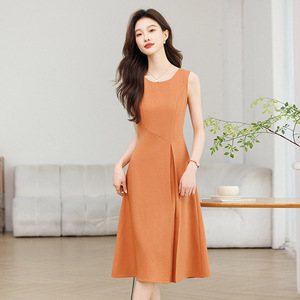 Women's Sleeveless Mid Length Dress O Neck Slim Waist Breathable Casual Daily Wear Simple Elegant High End Inner Base Layer - Product Image 2