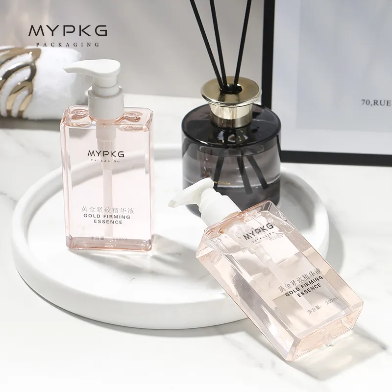 MYPACK frasco quadrado transparente para cuidados com a pele, frasco de plástico transparente para animais de estimação, shampoo rosa simples e vazio, 250ml, 300ml