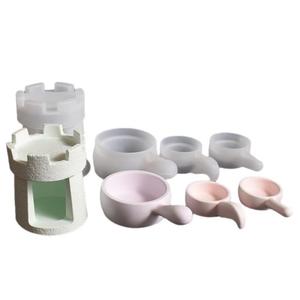 M54222 Retro Castillo Horno de aromaterapia Patrón de roca volcánica Castillo Edificio Candelabro <span class=keywords><strong>Molde</strong></span> de silicona de yeso - Product Image 5