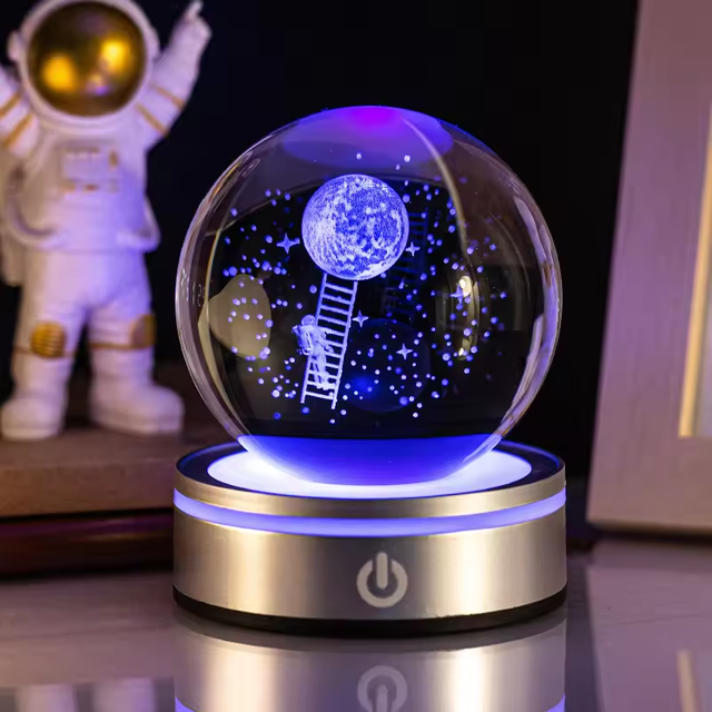 Wholesale 80mm 3D Clear Crystal Sphere Handmade Custom Carved Laser Engraved UV Printed Cartoon Print Glass Ball Gift Box for