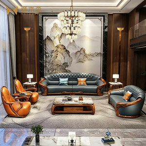 <span class=keywords><strong>Canapé</strong></span> en bois massif ébène sculpté en U, style chinois moderne et minimaliste, avec revêtement en <span class=keywords><strong>cuir</strong></span> première couche importé et rembourrage en éponge - Product Image 2