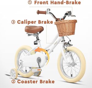 Bicicleta Infantil Petimini de 14 Pulgadas para Niños y Niñas |   Bicicleta Retro con Canasta de Mimbre, Cuadro de Acero al Carbono y Ruedas de Entrenamiento para Paseos al Aire Libre - Product Image 6