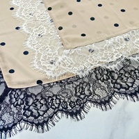 Hijab léger en polyester à pois pour femme, avec une élégante bordure en dentelle à franges, pour un usage quotidien