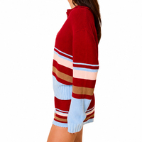 Pull en tricot côtelé 100 % coton personnalisé, style preppy décontracté, à manches longues, avec bordure rayée, vente en gros