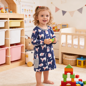 ชุดเดรสเด็กผู้หญิงลายการ์ตูนทรงเอ ผ้าฝ้าย แขนยาว สำหรับฤดูใบไม้ผลิและฤดูใบไม้ร่วง เสื้อผ้าเด็กเล็กขายส่ง ชุดเดรสเด็ก - Product Image 2