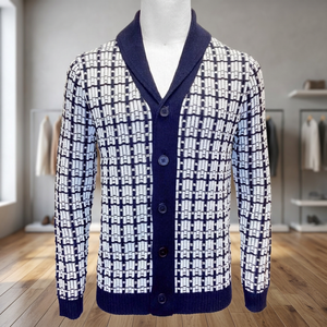 SS24 Cardigan en coton tricoté sur mesure pour hommes, pull boutonné à col rabattu fin, printemps, avec motif de caractère, séchage rapide - Product Image 3