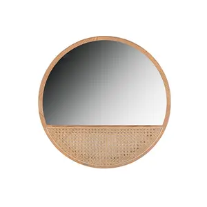 Espejo de Baño Redondo con Marco de Madera Natural y Revestimiento de Ratán, Decorativo, de Pared, Estilo Moderno Wabi Sabi <span class=keywords><strong>para</strong></span> el Hogar - Product Image 5