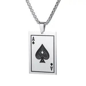 2401 Zhongqi joia de aço inoxidável personalidade moda all-match corrosão graxa Espadas um pingente de colar de titânio cartão de pôquer