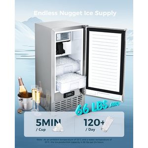 EUHOMY Máquina de hielo bajo encimera de 66 lb/día, empotrable y independiente con drenaje por gravedad y autolimpieza - Product Image 3