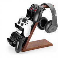 Support de manette en bois à 3 niveaux HEWYIOS compatible avec PS4 PS5 Switch Xbox - Bureau de jeu en bois marron