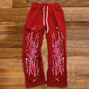 OEM กางเกงสเวตเตอร์เอวยางยืดสำหรับผู้ชาย, กางเกงขาตรงมีกระเป๋ากางเกงขาบานมีกระเป๋าพิมพ์ลายกราฟิก - Product Image 4