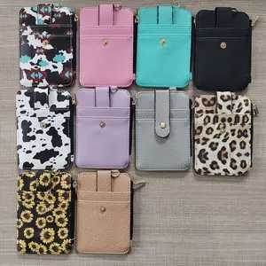 Hot Selling New Design 10 Colors Vertical Zipper Pu Leather Wallet Keychain Mini Card Holder