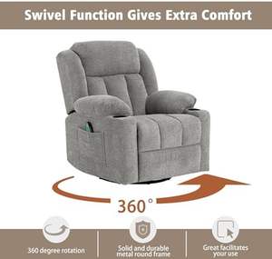 เก้าอี้โยกปรับเอนนอนแบบหมุนได้ สีเทาอมเขียวมะนาว นุ่มสบาย สำหรับผู้ใหญ่ ขนาดใหญ่พิเศษ แบบปรับเอนด้วยมือ พร้อมฟังก์ชั่นนวดและให้ความร้อน - Product Image 5