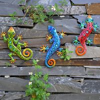 Oniya Lot de 3 figurines de gecko en métal pour décoration de jardin, lot de 4 ornements suspendus élégants pour intérieur et extérieur, cadeau de fête