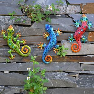 Oniya - Paquete de 3 Geckos Decorativos para Hogar y Jardín, Adorno Metálico con Forma de Flor, Paquete de 4 Adornos Colgantes Elegantes para Interiores y Exteriores, Regalo para Fiestas - Product Image 3