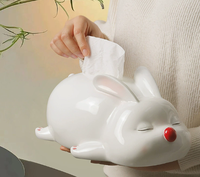 Porte-boîte à mouchoirs en résine fait main en forme de lapin, organisateur de bureau mignon, décoration pour la maison et le bureau