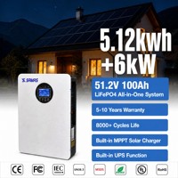 Batterie domestique murale tout-en-un 5,12 kWh 51,2 V 100 Ah 6 kW 230 V à sortie onde sinusoïdale pure, efficacité 93 %, stockage solaire pour la maison