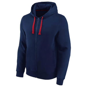 Custom Mens Zip <b>Up</b> Hoodie Streetwear Wholesale Blank Hooded Sweatshirt Cotton Fleece Two Tone Drawstring Cardigan Jacket - Product Image 1